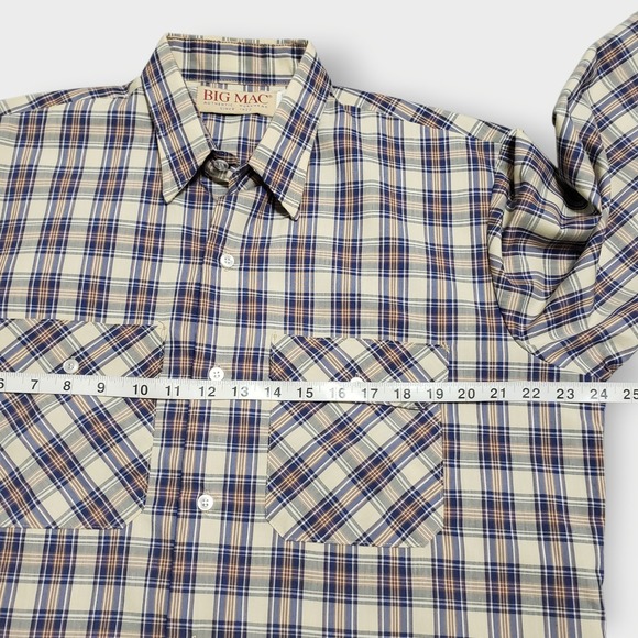 Big Mac Vtg Plaid Work Utility Shirt Large Tan Blue Brown Sz 16-16.5 USA - Picture 7 of 10